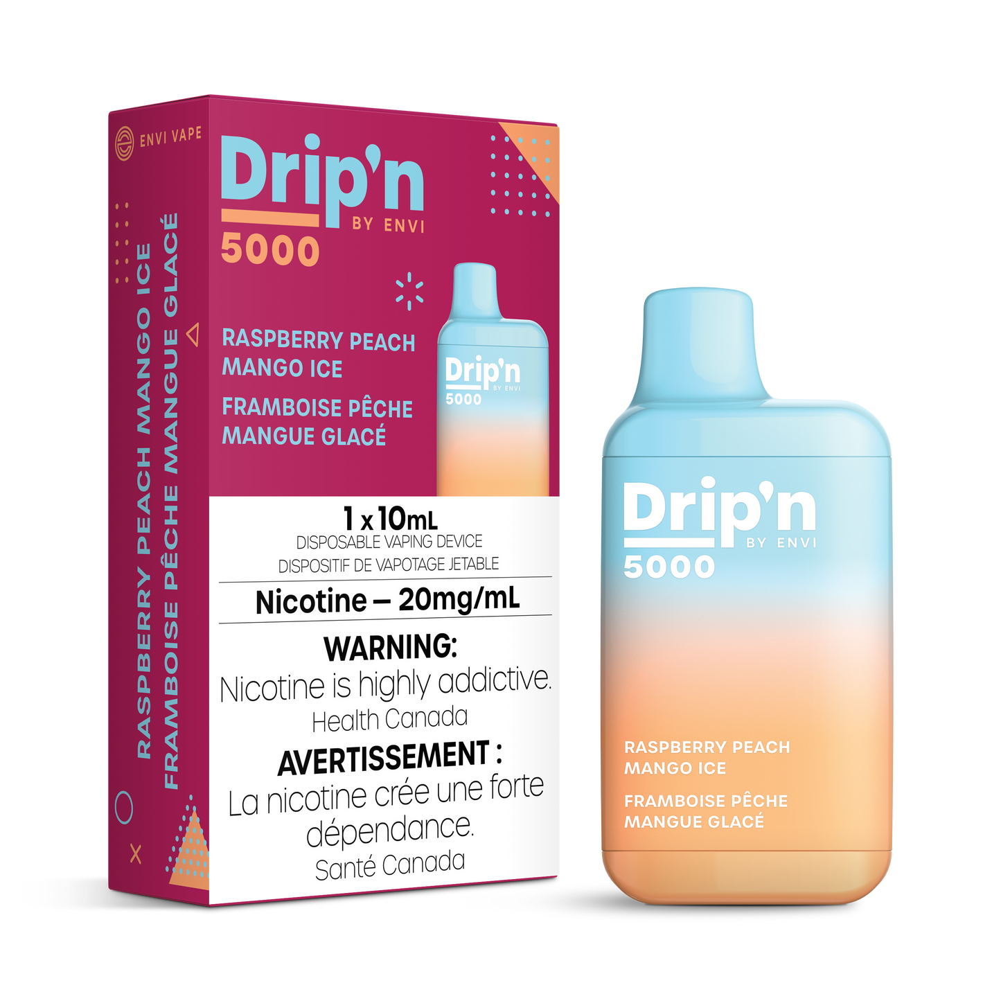 Dripn by Envi 5000 Disposable - Raspberry Peach Mango Ice 20MG 6pc/Carton