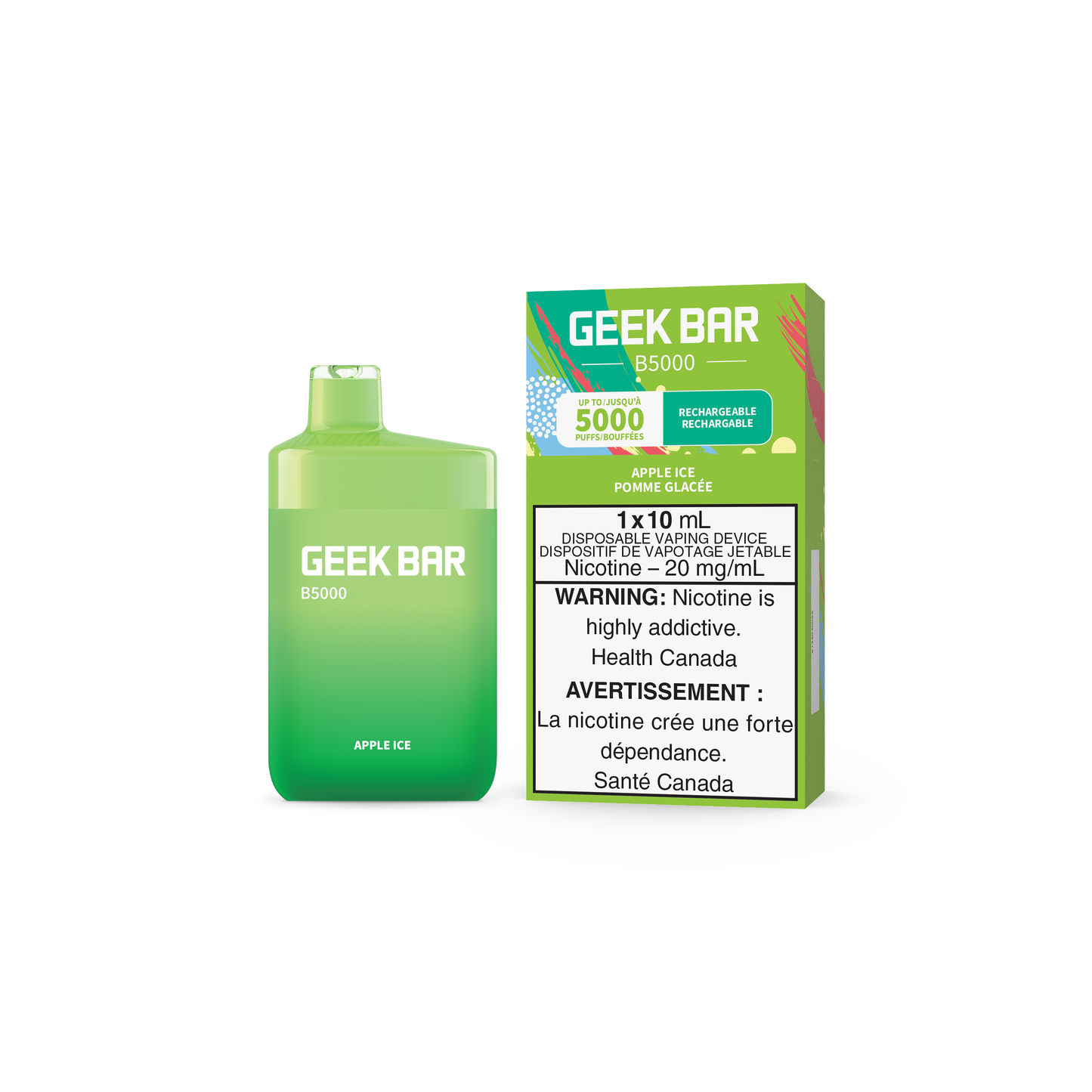 GEEK BAR B5000 DISPOSABLE - APPLE ICE (5PC/CTN) 10ML 20MG