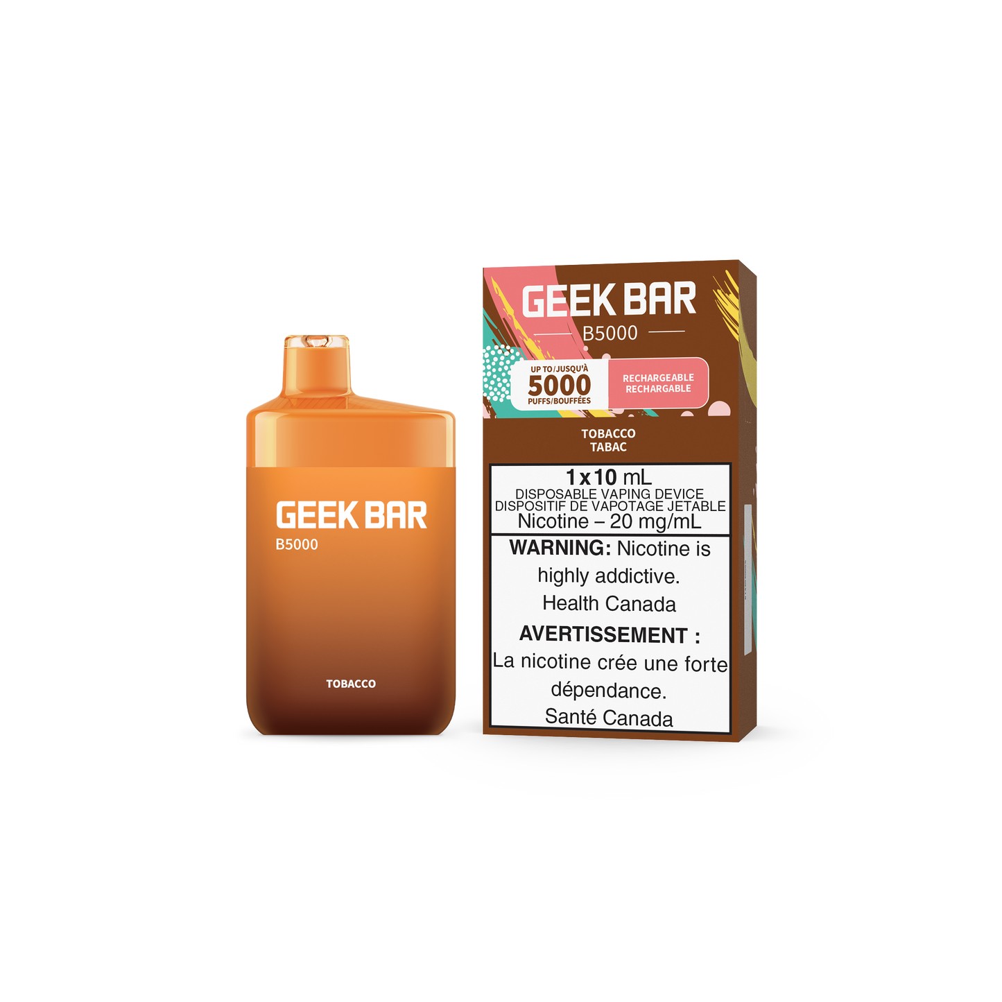 GEEK BAR B5000 DISPOSABLE - TOBACCO (5PC/CTN) 10ML 20MG