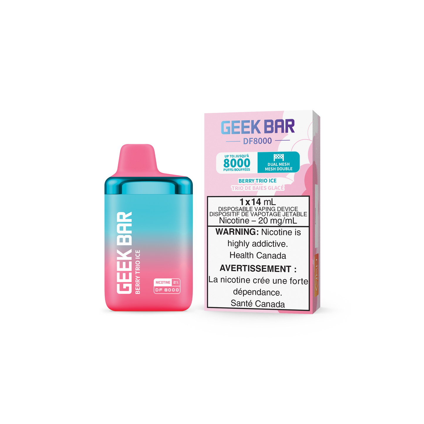 GEEK BAR DF8000 DISPOSABLE - BERRY TRIO ICE (5PC/CTN) 14ML 20MG