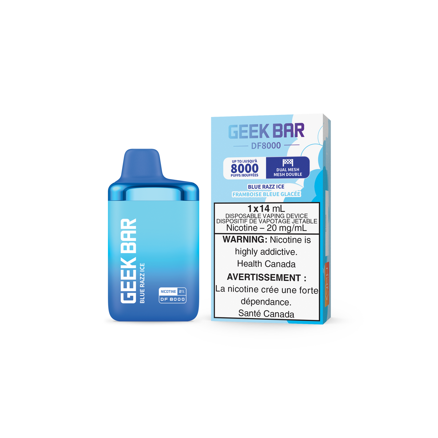 GEEK BAR DF8000 DISPOSABLE - BLUE RAZZ ICE (5PC/CTN) 14ML 20MG