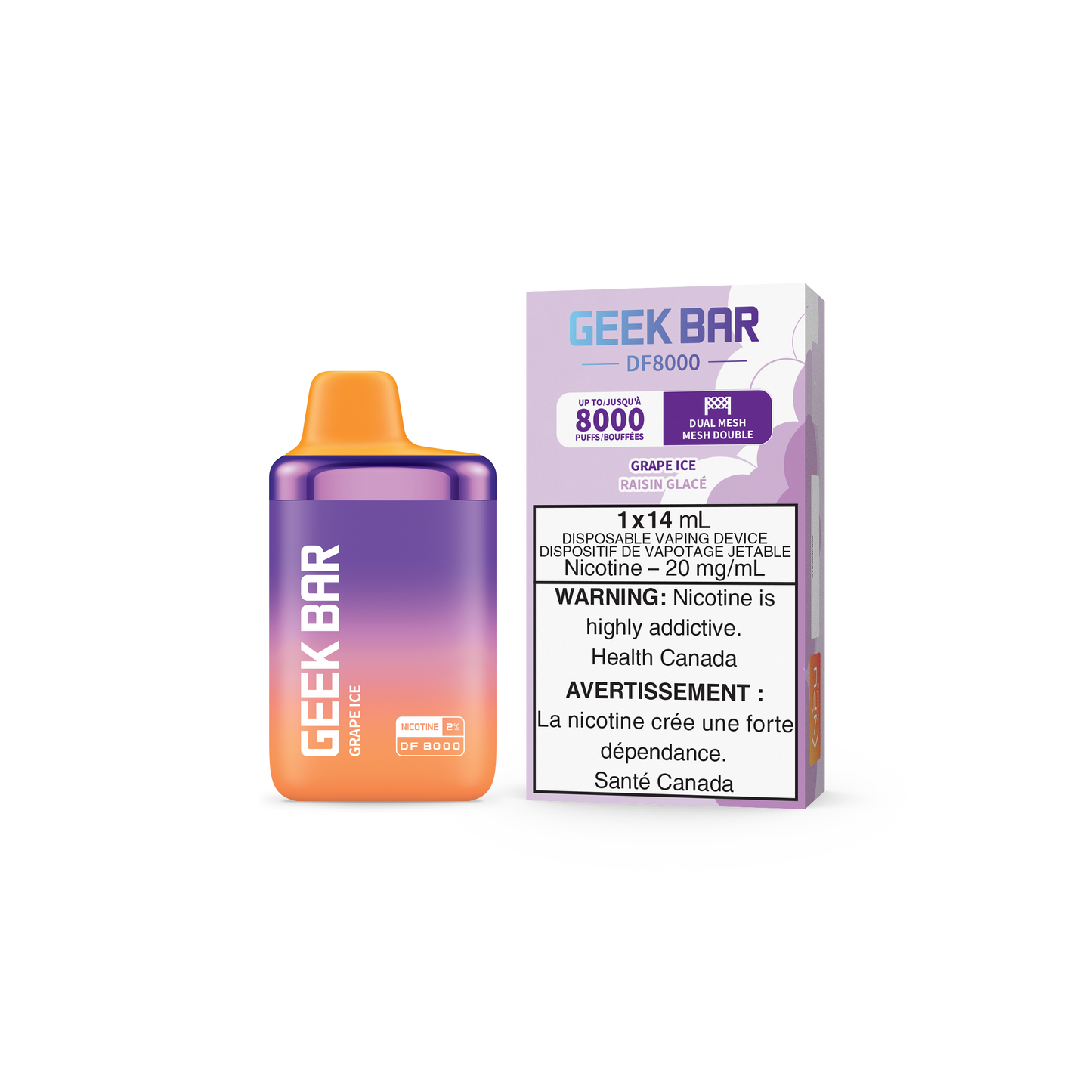 GEEK BAR DF8000 DISPOSABLE - GRAPE ICE (5PC/CTN) 14ML 20MG