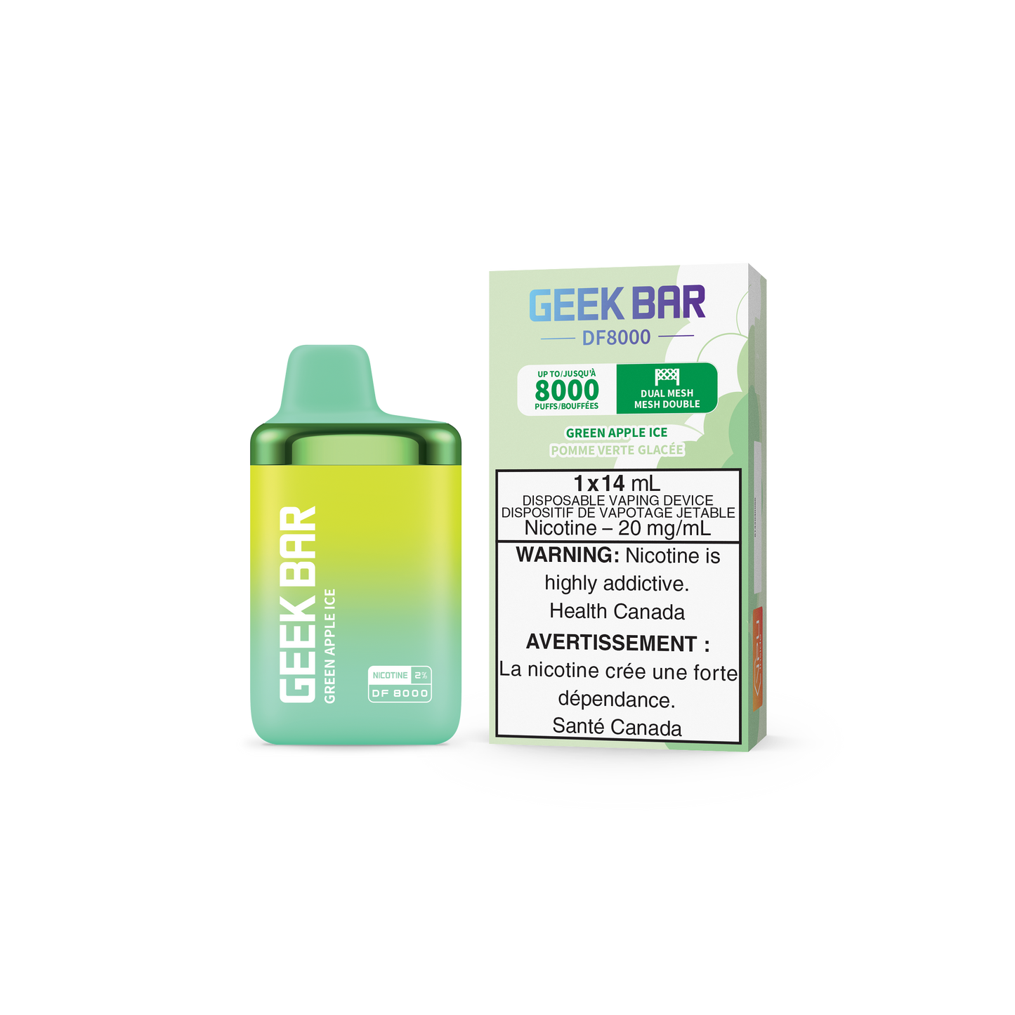 GEEK BAR DF8000 DISPOSABLE - GREEN APPLE ICE (5PC/CTN) 14ML 20MG
