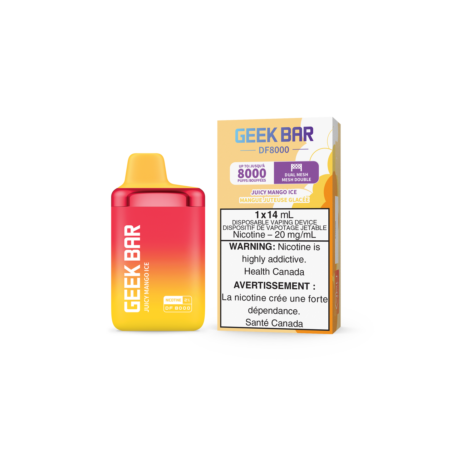 GEEK BAR DF8000 DISPOSABLE - JUICY MANGO ICE (5PC/CTN) 14ML 20MG