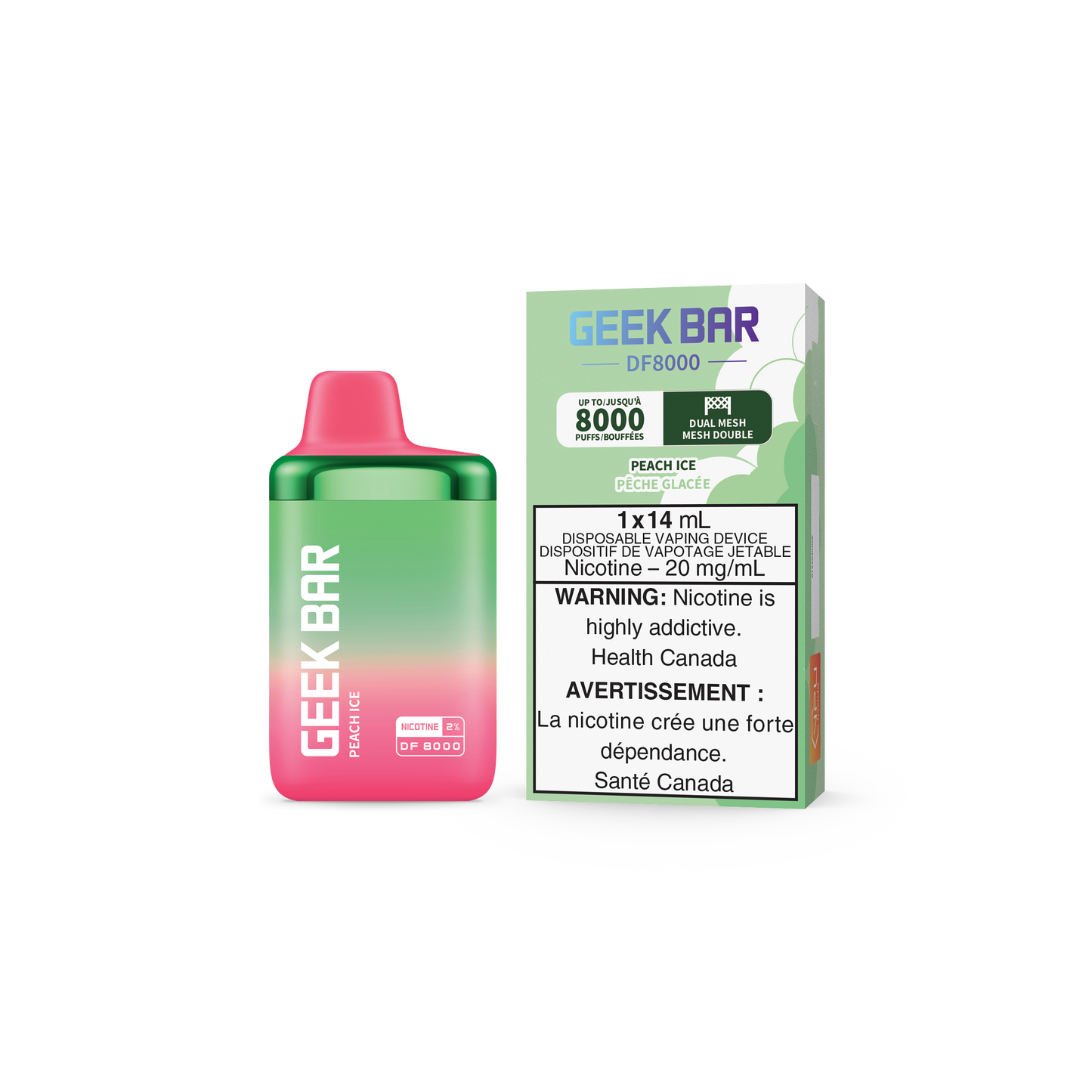 GEEK BAR DF8000 DISPOSABLE - PEACH ICE (5PC/CTN) 14ML 20MG