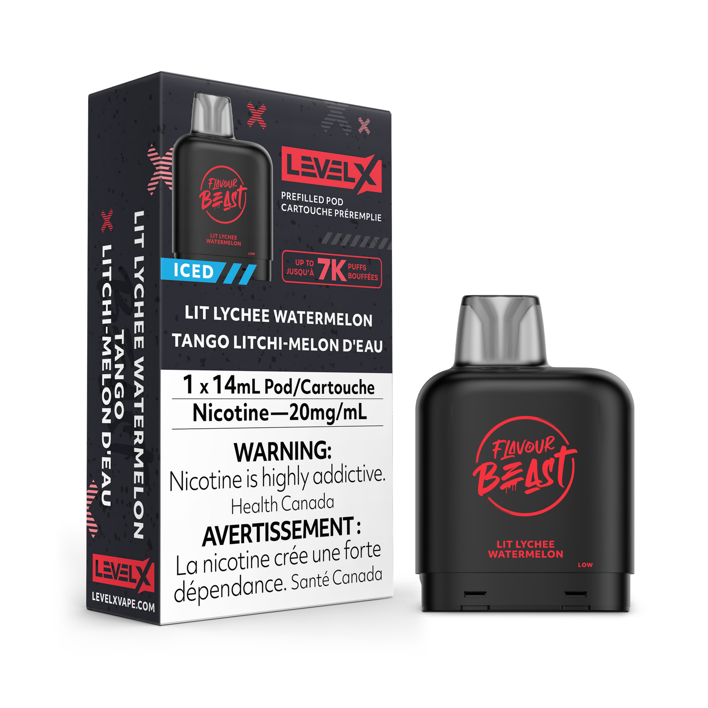 Level X Flavour Beast Pod 14mL - Lit Lychee Watermelon Iced 20MG 6pc/Carton