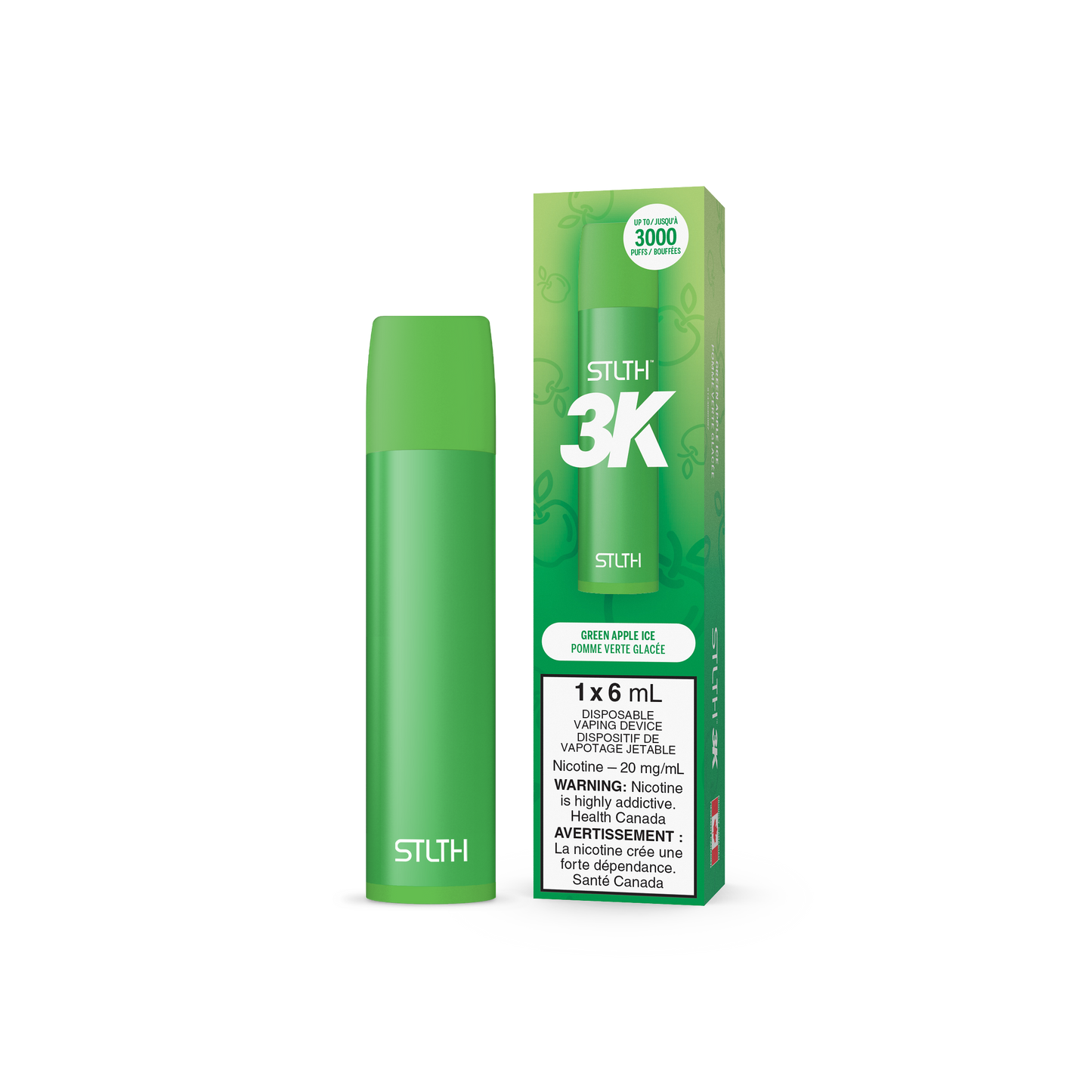 STLTH 3K DISPOSABLE- GREEN APPLE ICE (6PC/CTN) 6ML 20MG