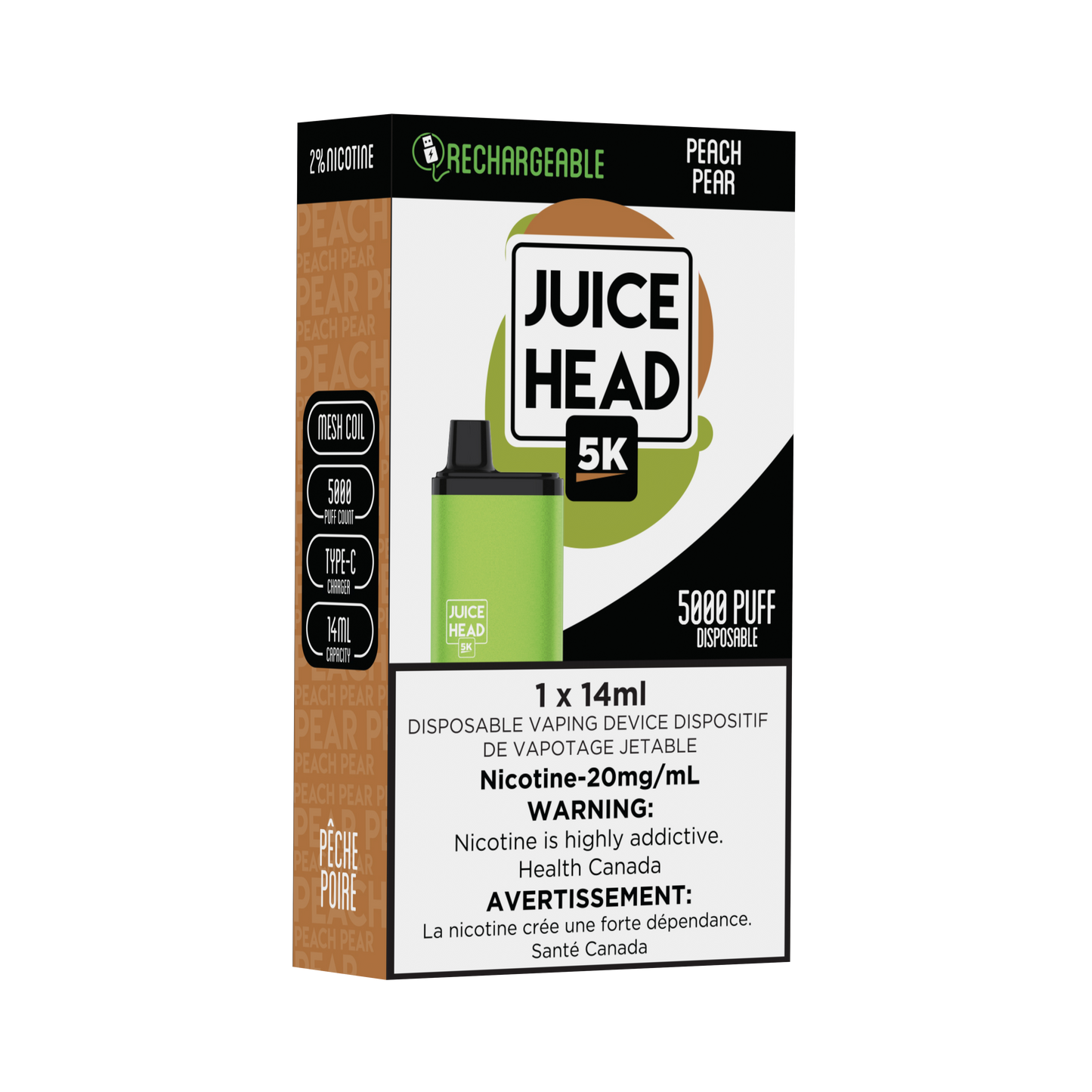 JUICE HEAD BARS 5K Puffs Peach Pear (Sold by Single Unit)