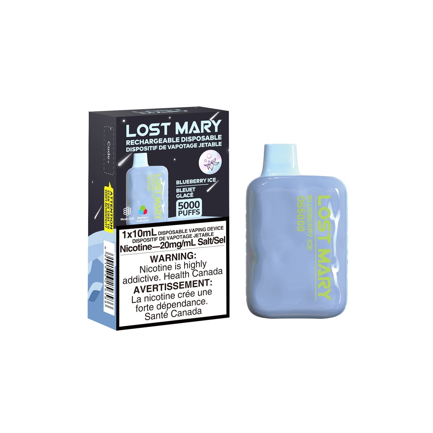 Lost Mary OS5000 Disposable - Blueberry Ice 20mg 10pc/Carton