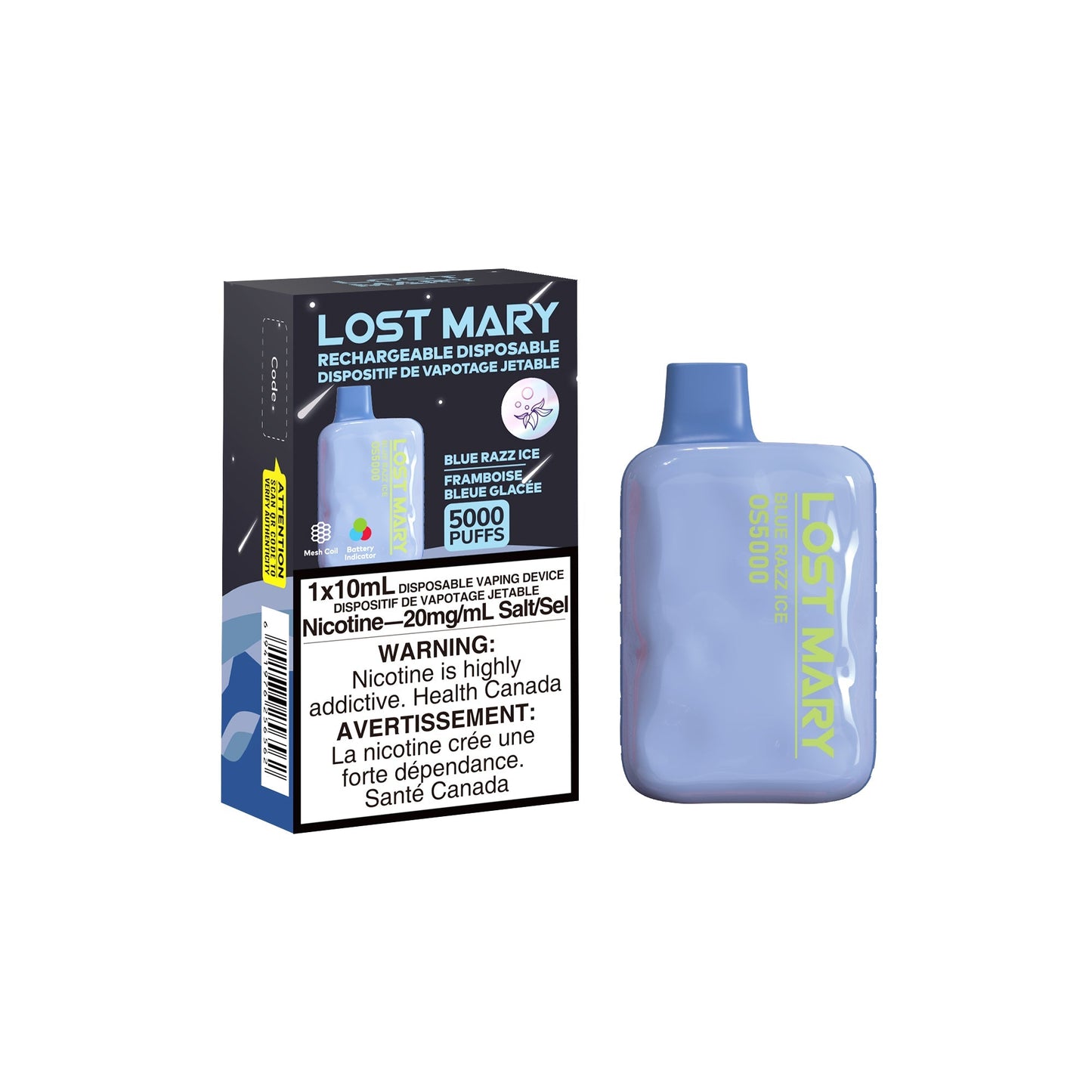 Lost Mary OS5000 Disposable - Blue Razz Ice 20mg 10pc/Carton