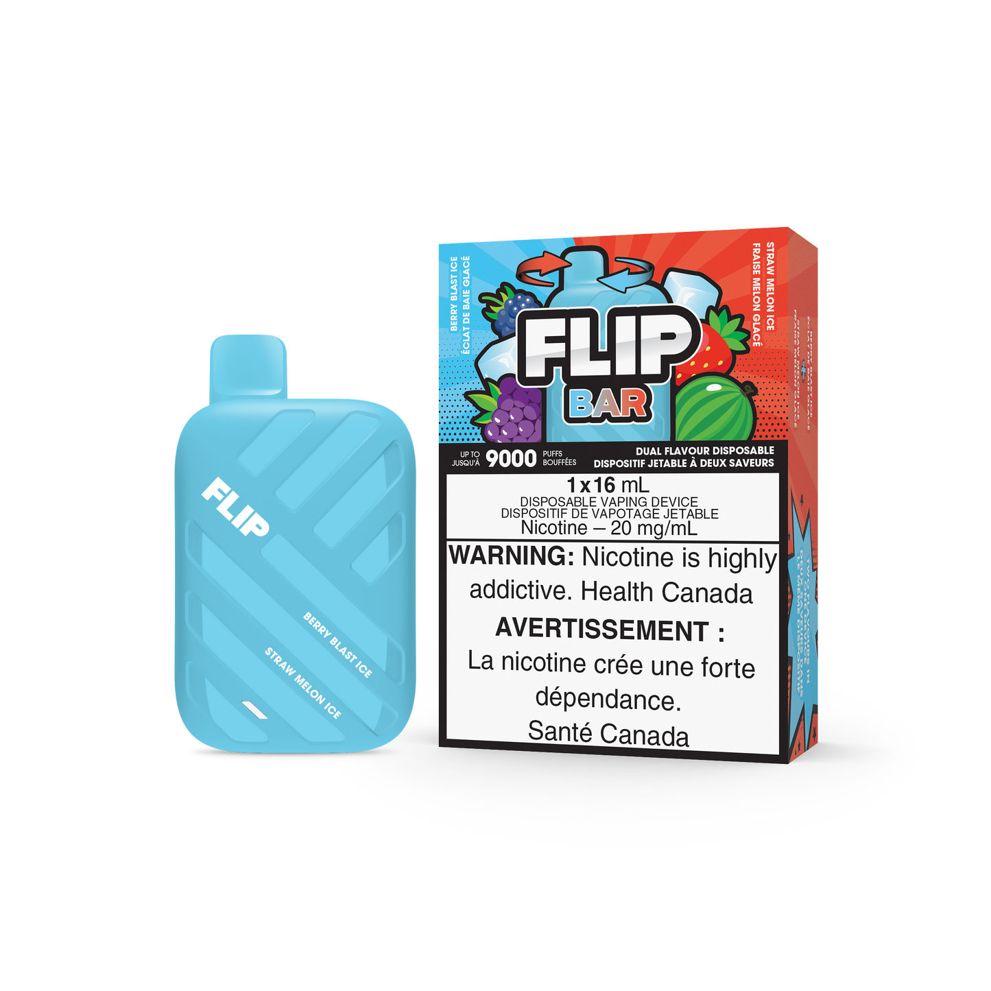 FLIP BAR DISPOSABLE - BERRY BLAST ICE AND STRAW MELON ICE (5PC/CTN) 16ML 20MG