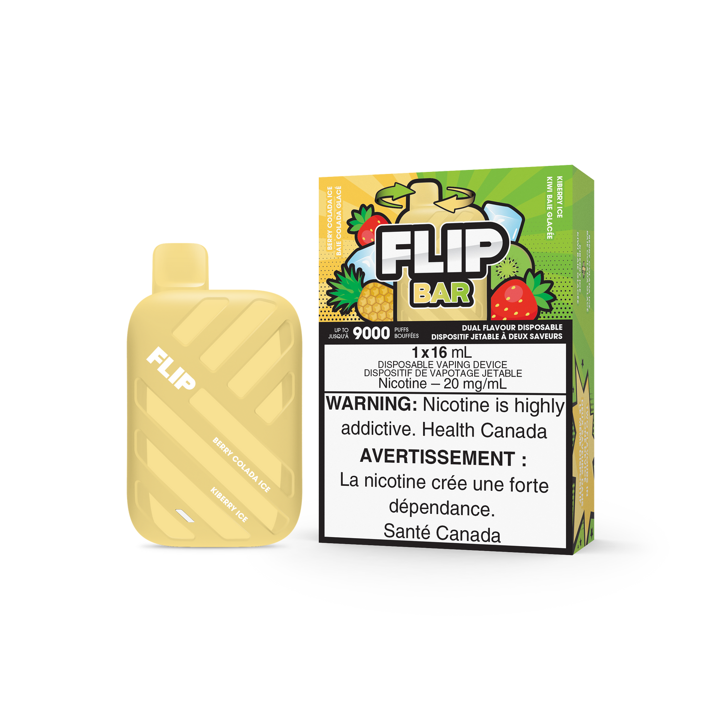 FLIP BAR DISPOSABLE - BERRY COLADA ICE AND KIBERRY ICE (5PC/CTN) 16ML 20MG