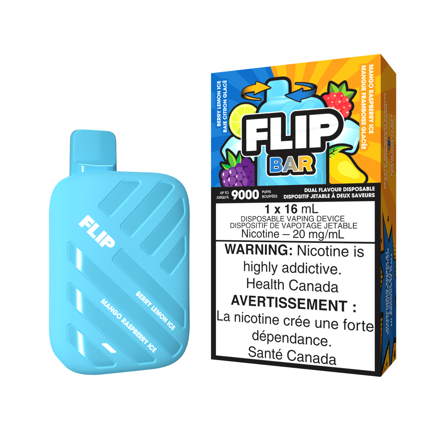 FLIP BAR DISPOSABLE - BERRY LEMON ICE AND MANGO RASPBERRY ICE (5PC/CTN) 16ML 20MG