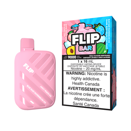 FLIP BAR DISPOSABLE - JUICY PEACH ICE AND BLUE RAZZ WATERMELON ICE (5PC/CTN) 16ML 20MG