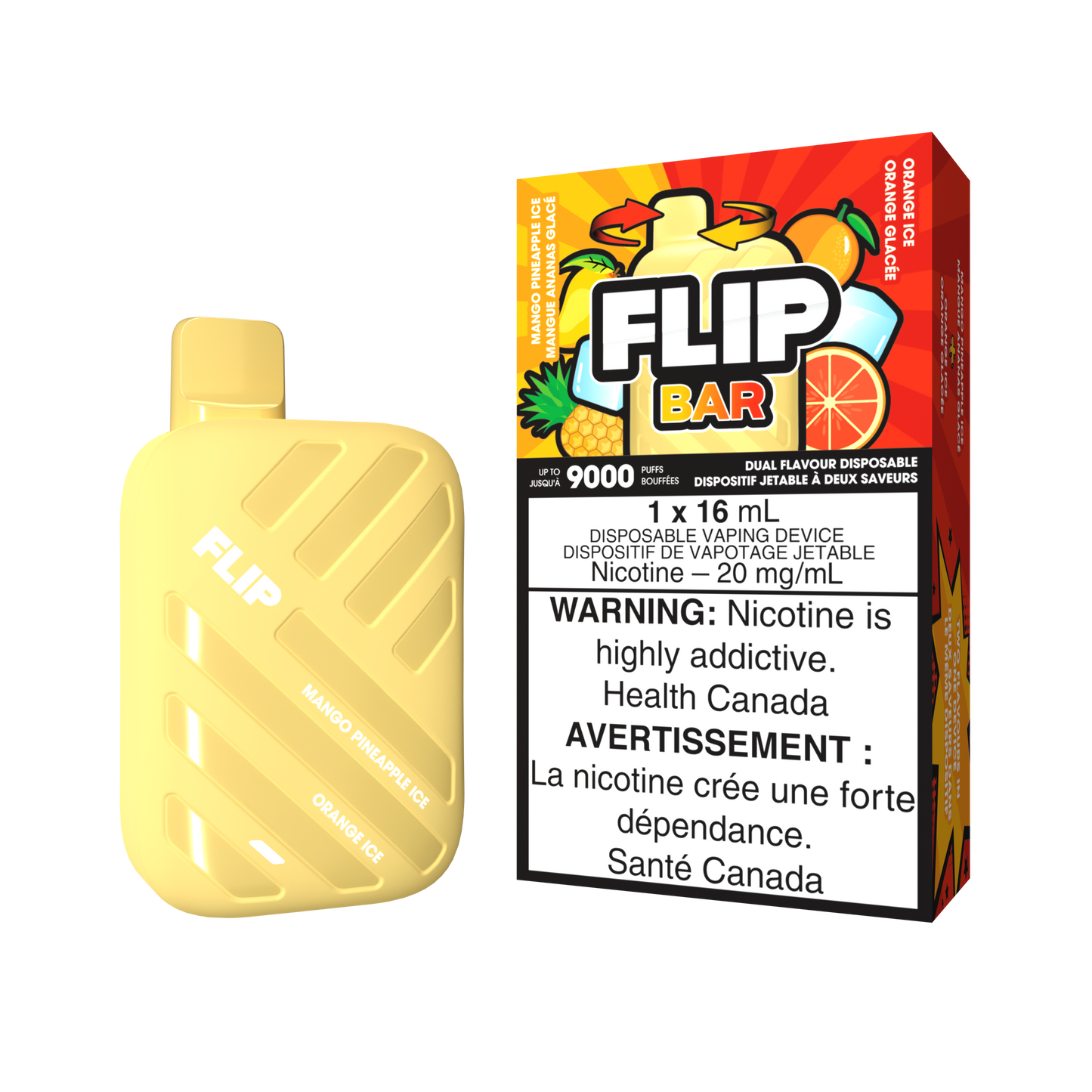 FLIP BAR DISPOSABLE - MANGO PINEAPPLE ICE AND ORANGE ICE (5PC/CTN) 16ML 20MG