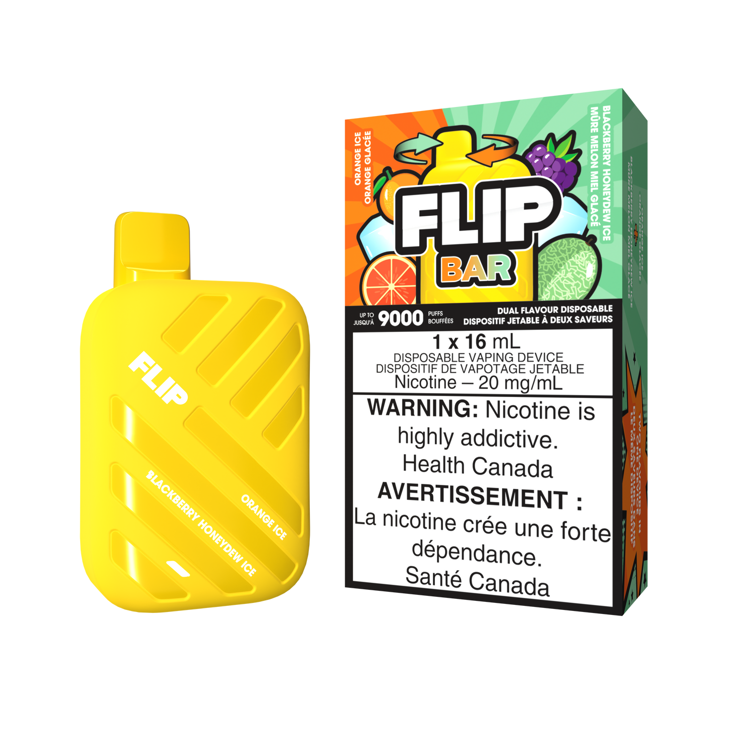 FLIP BAR DISPOSABLE - ORANGE ICE AND BLACKBERRY HONEYDEW ICE (5PC/CTN) 16ML 20MG