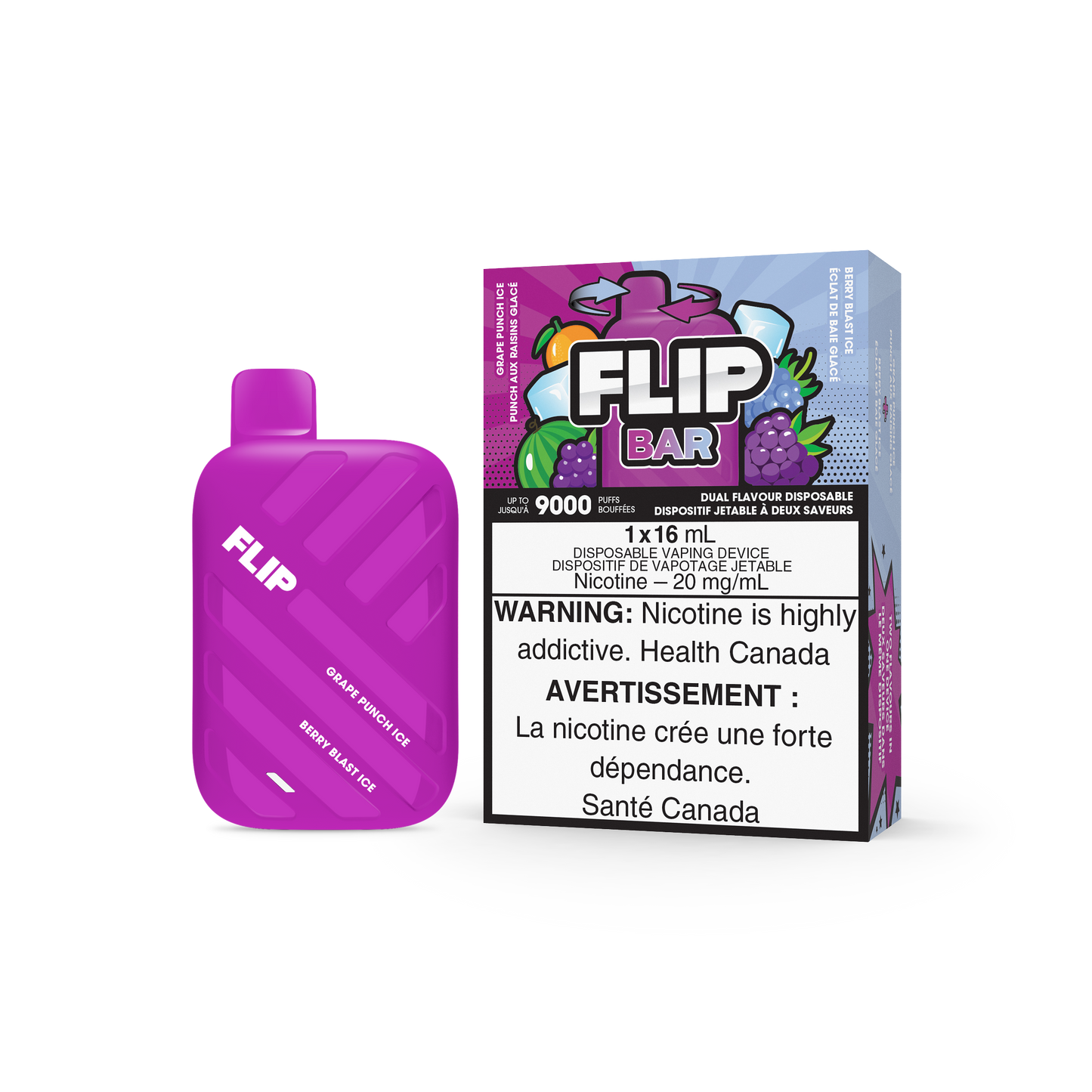 FLIP BAR DISPOSABLE - GRAPE PUNCH ICE AND BERRY BLAST ICE (5PC/CTN) 16ML 20MG