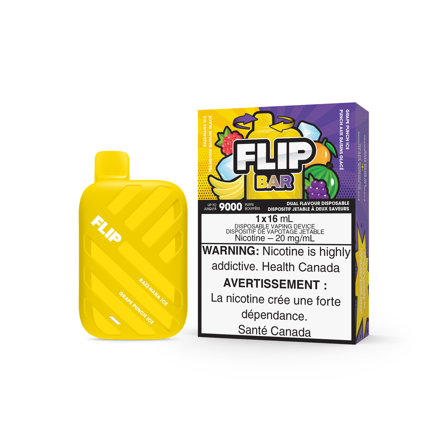 FLIP BAR DISPOSABLE - RAZZ NANA ICE AND GRAPE PUNCH ICE (5PC/CTN) 16ML 20MG