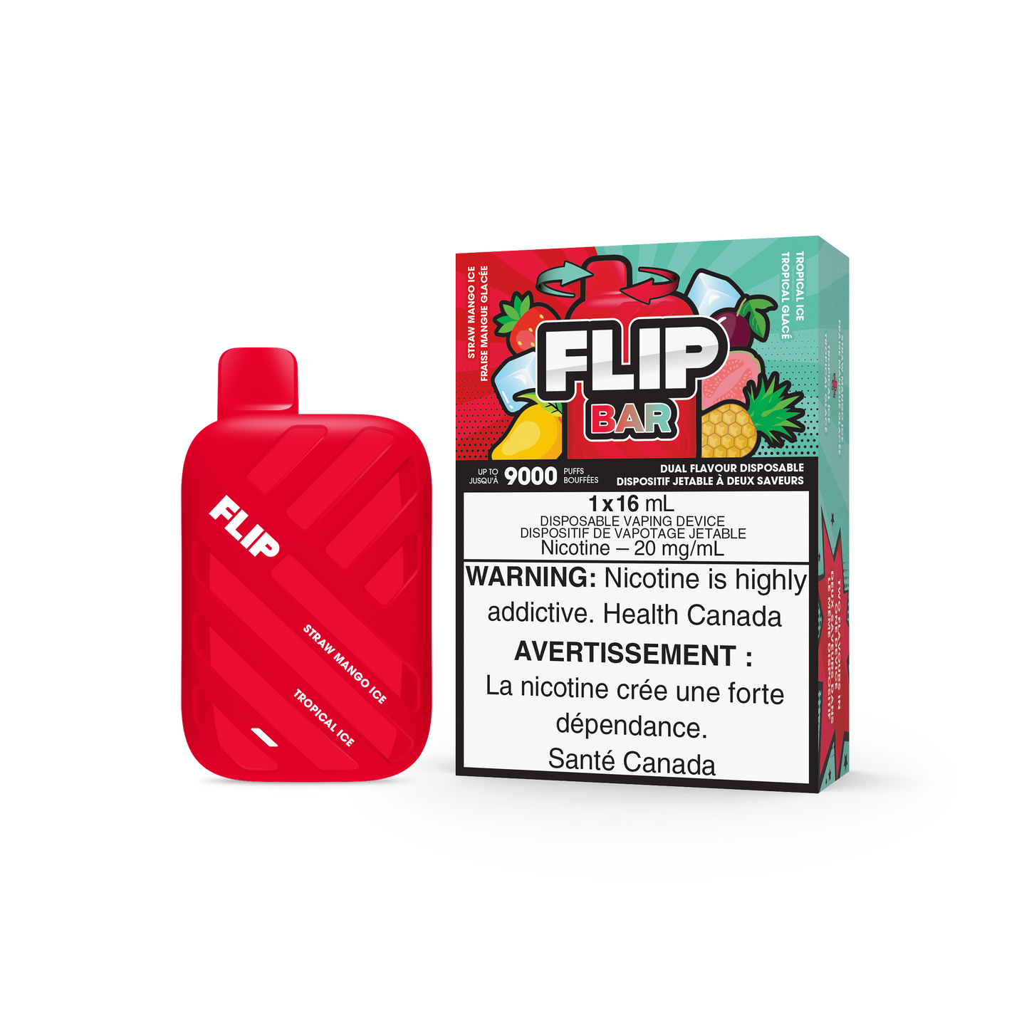 FLIP BAR DISPOSABLE - STRAW MANGO ICE AND TROPICAL ICE (5PC/CTN) 16ML 20MG