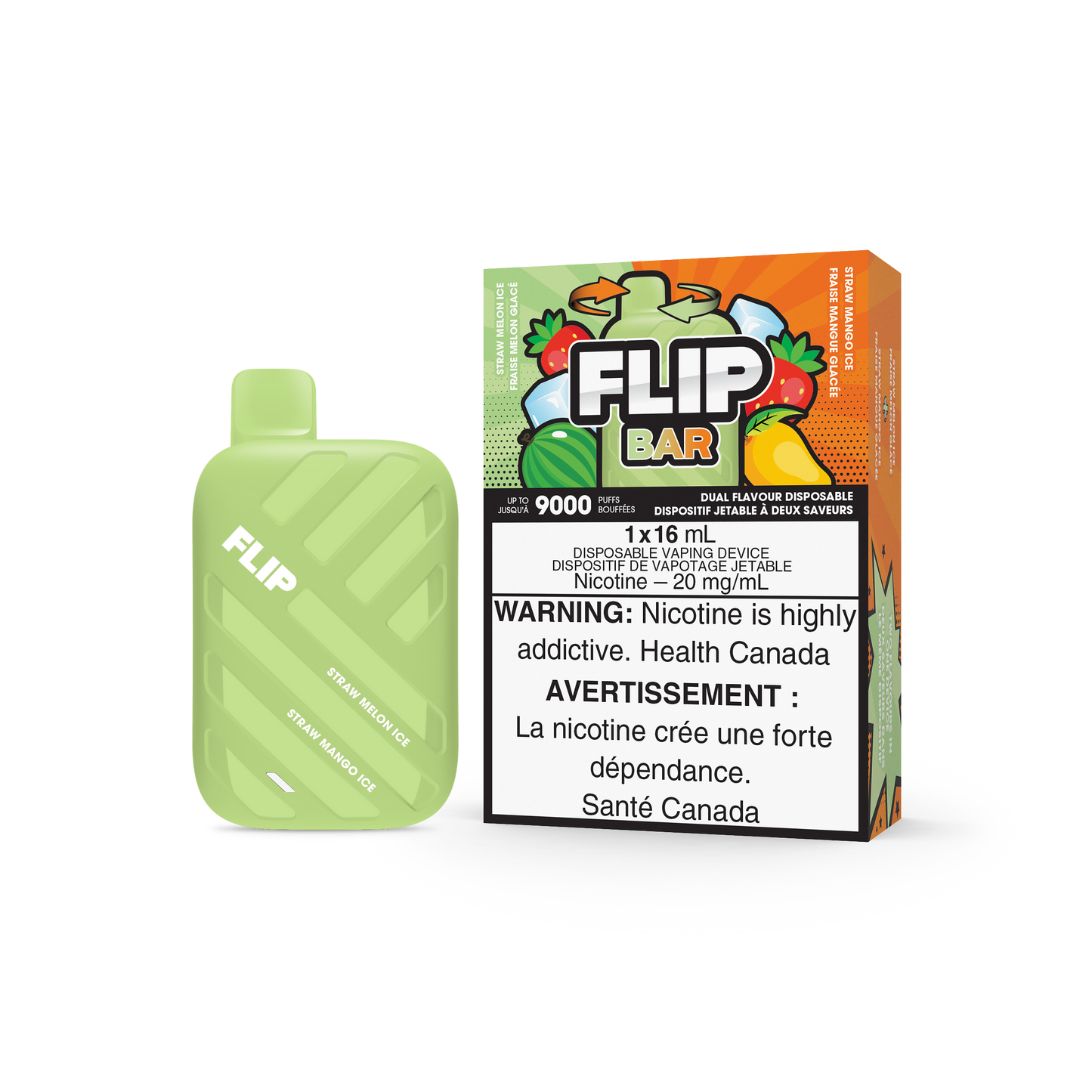 FLIP BAR DISPOSABLE - STRAW MELON ICE AND STRAW MANGO ICE (5PC/CTN) 16ML 20MG