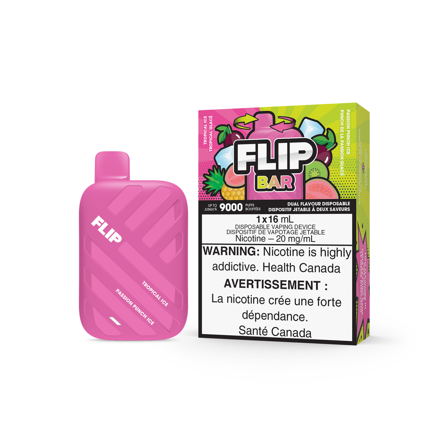 FLIP BAR DISPOSABLE - TROPICAL ICE AND PASSION PUNCH ICE (5PC/CTN) 16ML 20MG