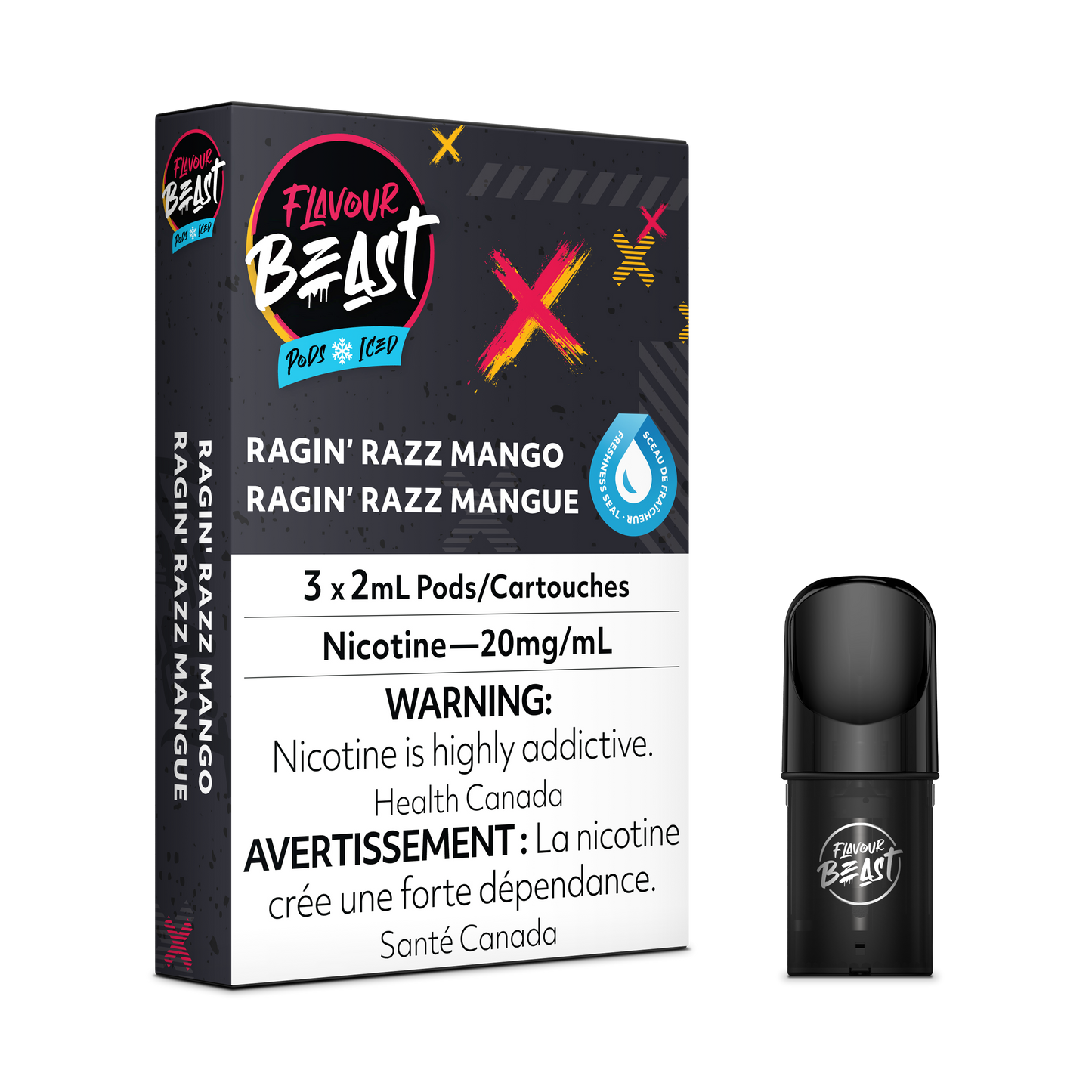 FLAVOUR BEAST POD Ragin Razz Mango Iced (5pc Carton)