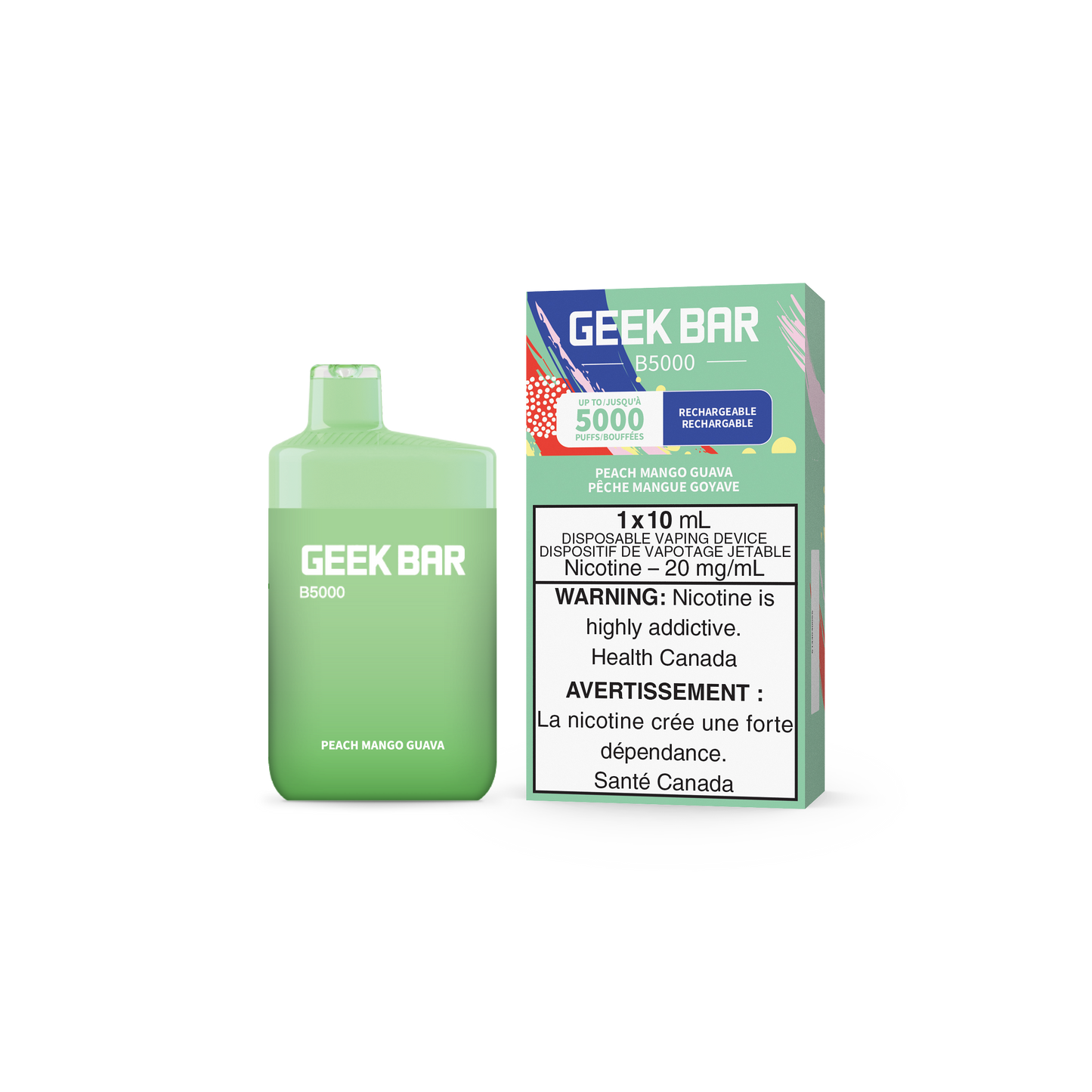 GEEK BAR B5000 DISPOSABLE - PEACH MANGO GUAVA (5PC/CTN) 10ML 20MG