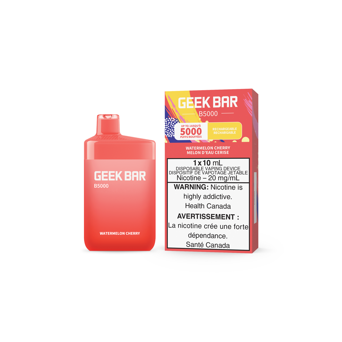 GEEK BAR B5000 DISPOSABLE - WATERMELON CHERRY (5PC/CTN) 10ML 20MG