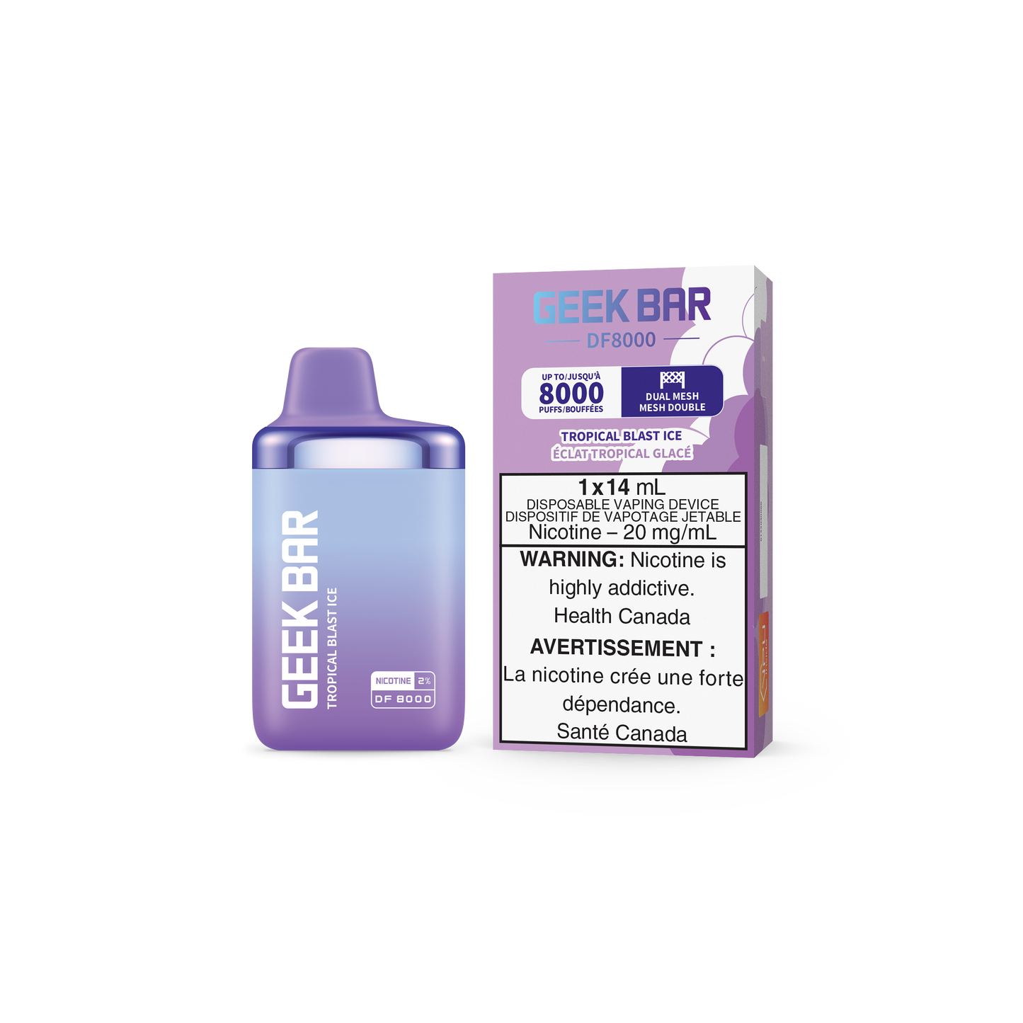 GEEK BAR DF8000 DISPOSABLE - TROPICAL BLAST ICE (5PC/CTN) 14ML 20MG