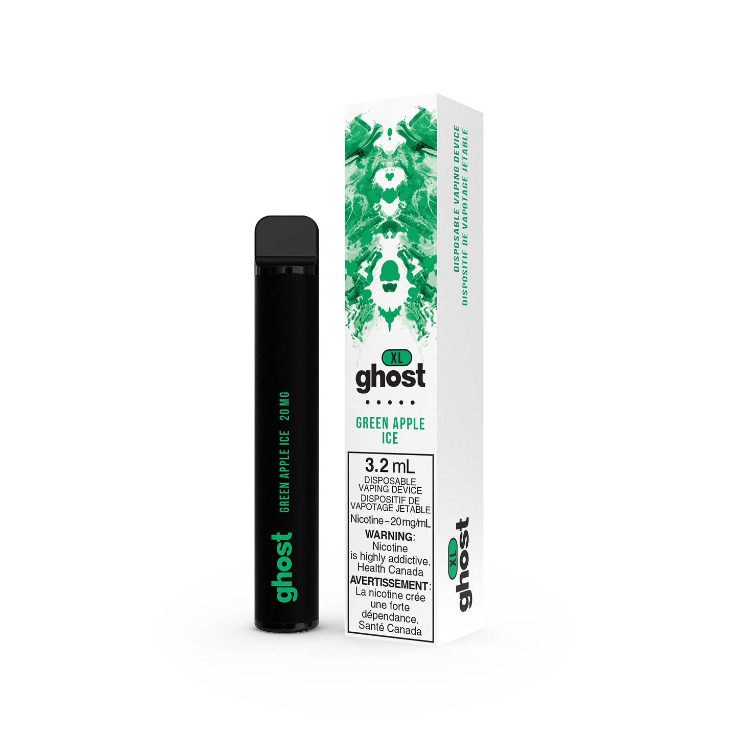 GHOST XL DISPOSABLE - GREEN APPLE ICE (5PC/CTN) 2ML 2ML 20MG