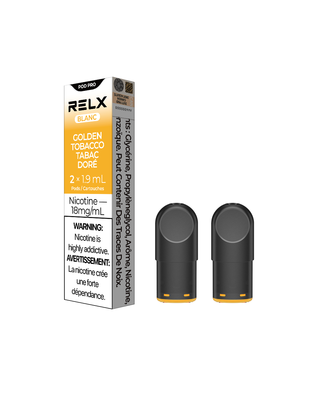 RELX Pod Pro - Golden Tobacco 18mg 2pc/Pack 5pk/Carton