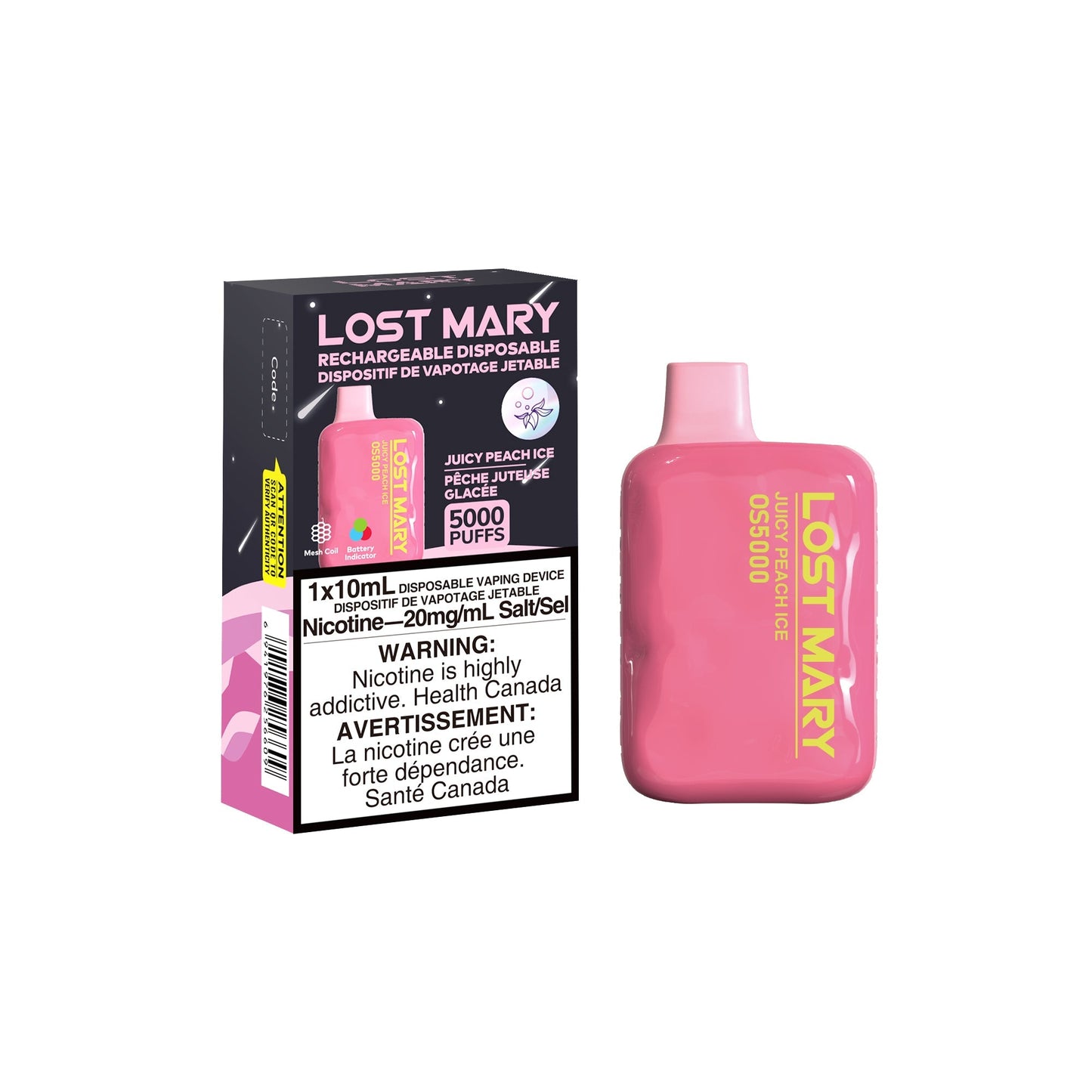 Lost Mary OS5000 Disposable - Juicy Peach Ice 20mg 10pc/Carton