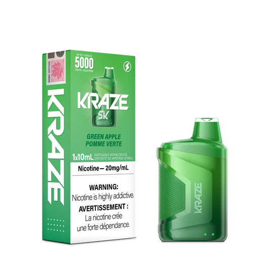 Kraze 5000 Disposable - Green Apple 20MG with Lanyard 5pc/Carton