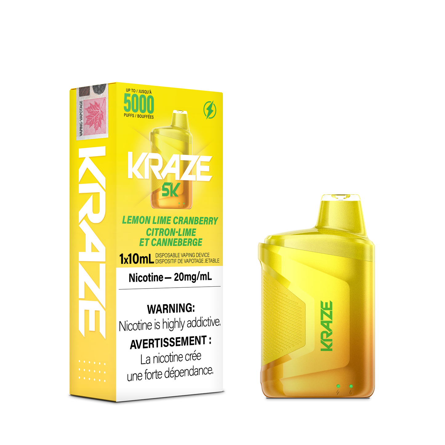 Kraze 5000 Disposable - Lemon Lime Cranberry 20MG with Lanyard 5pc/Carton