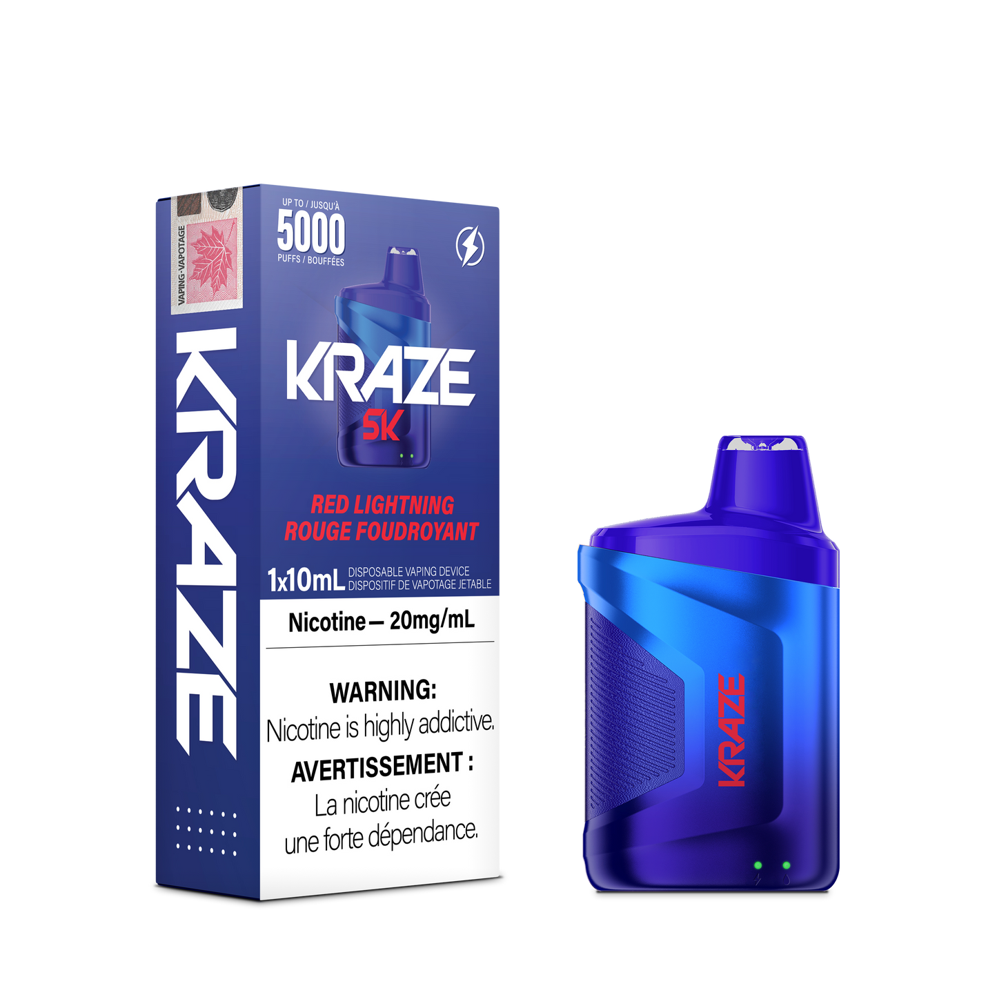 Kraze 5000 Disposable - Red Lightning 20MG with Lanyard 5pc/Carton