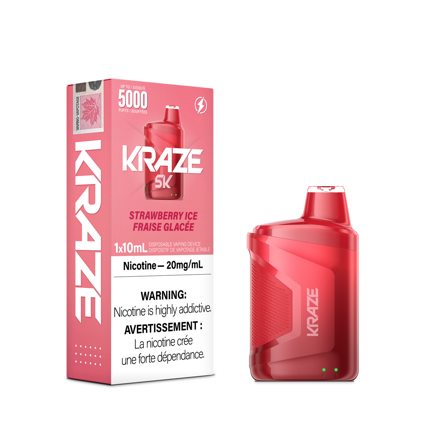 Kraze 5000 Disposable - Strawberry Iced 20MG with Lanyard 5pc/Carton