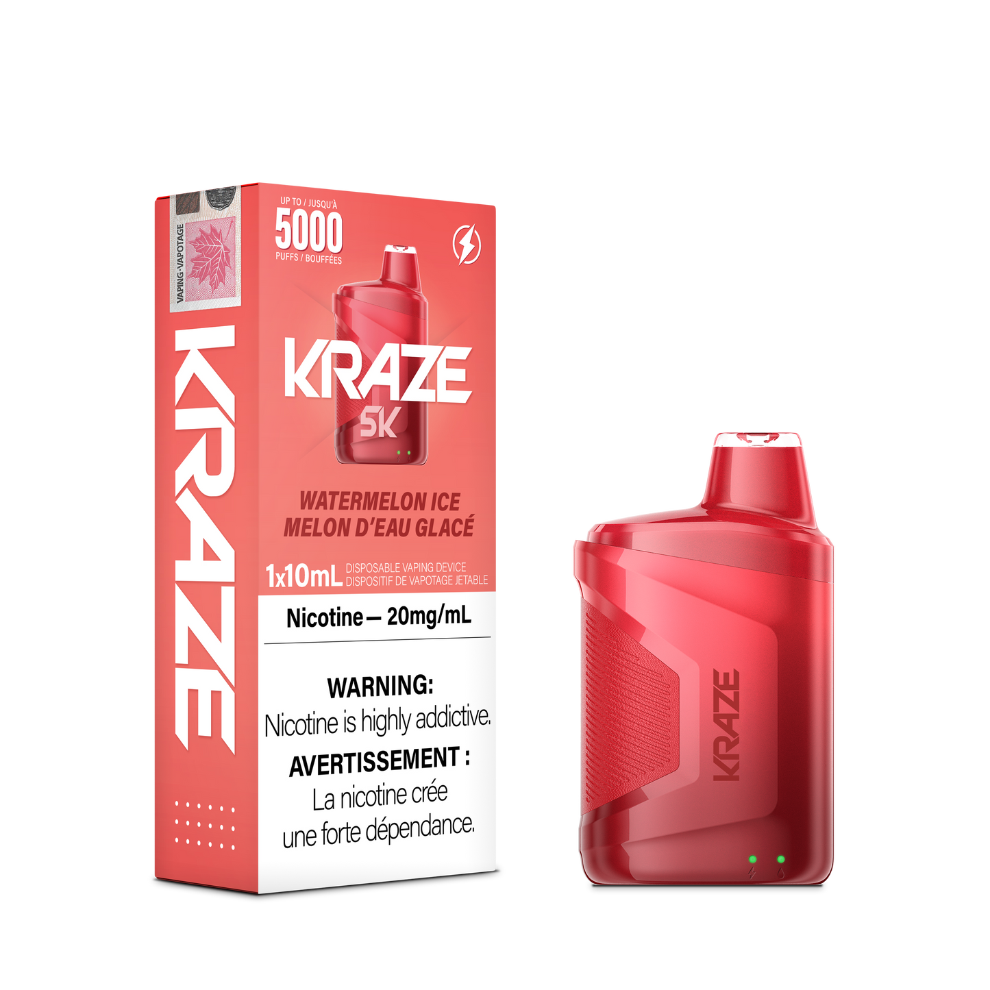 Kraze 5000 Disposable - Watermelon Iced 20MG with Lanyard 5pc/Carton