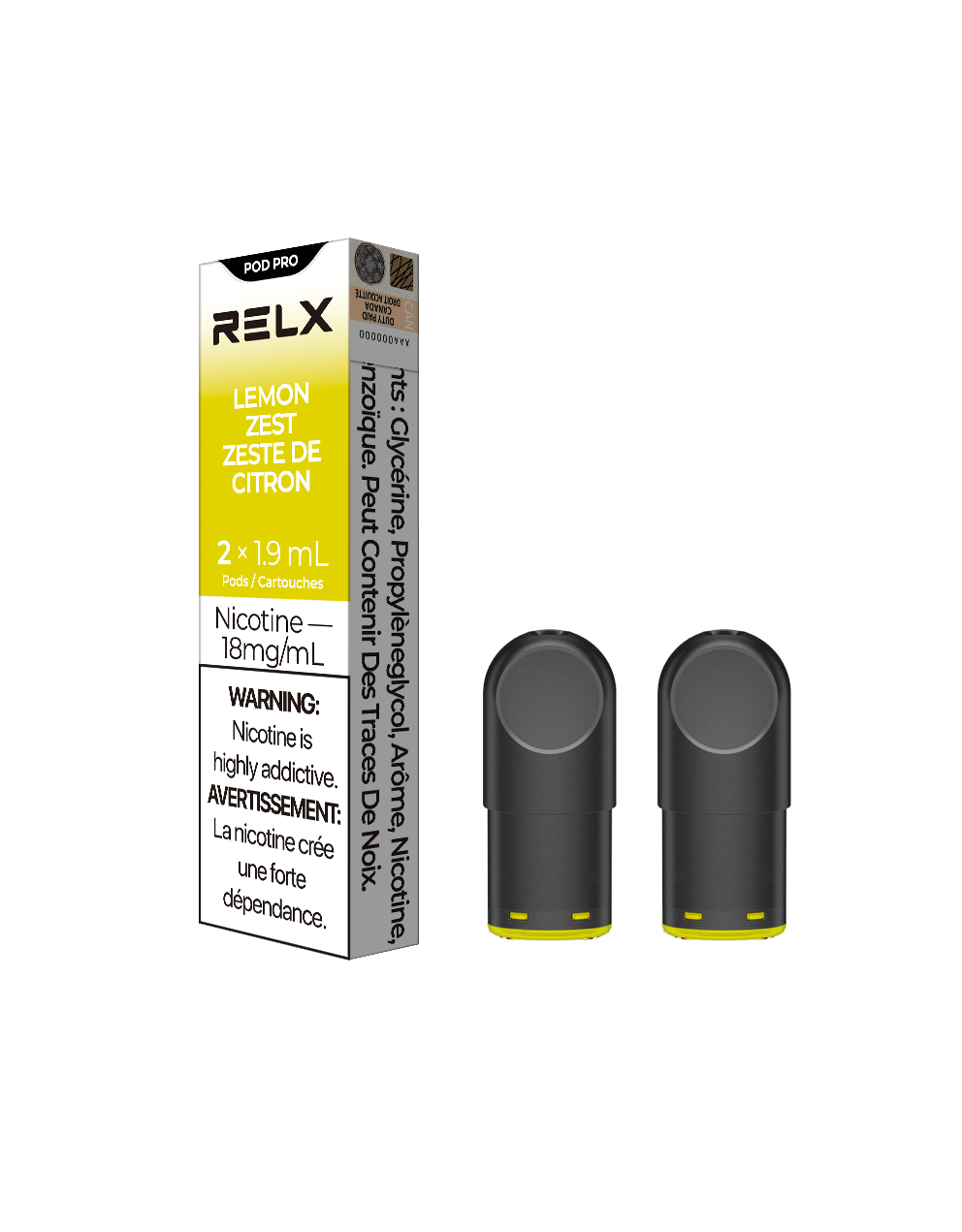 RELX Pod Pro - Lemon Zest 18mg 2pc/Pack 5pk/Carton