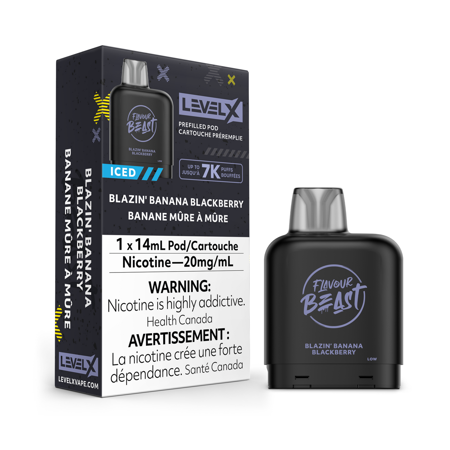 Level X Flavour Beast Pod 14mL - Blazin Banana Blackberry Iced 20MG 6pc/Carton