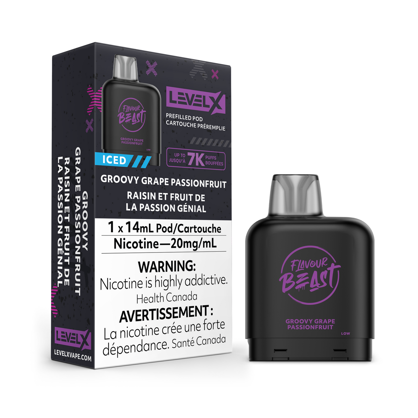 Level X Flavour Beast Pod 14mL - Groovy Grape Passionfruit Iced 20MG 6pc/Carton