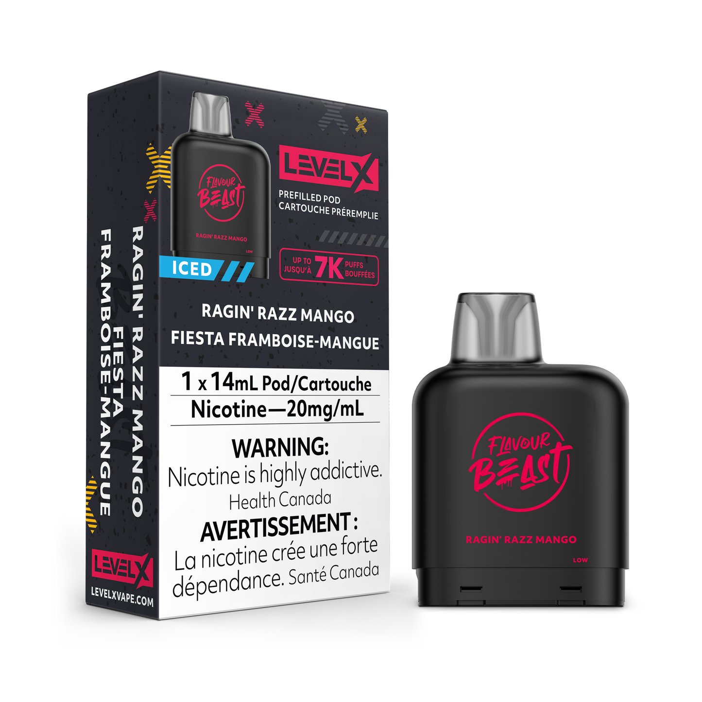 Level X Flavour Beast Pod 14mL - Ragin Razz Mango Iced 20MG 6pc/Carton