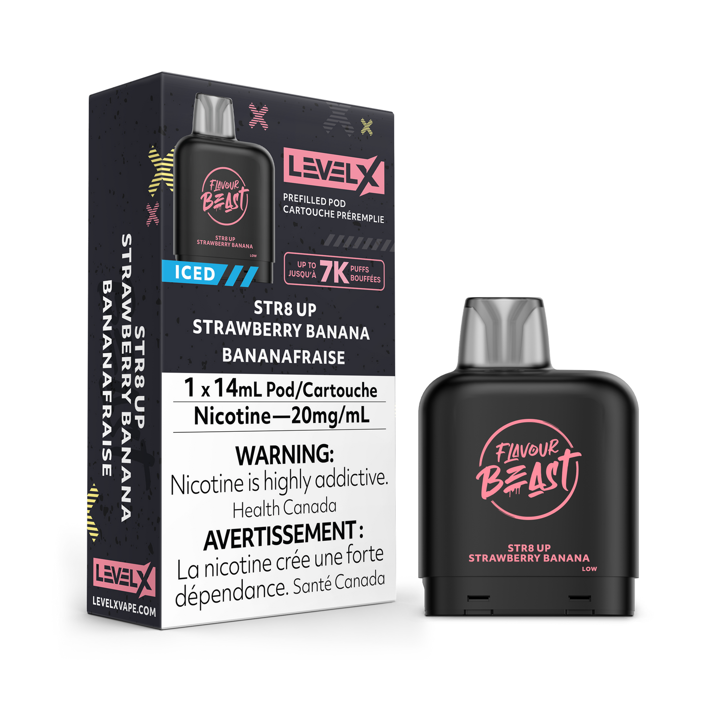 Level X Flavour Beast Pod 14mL - STR8 Up Strawberry Banana Iced 20MG 6pc/Carton