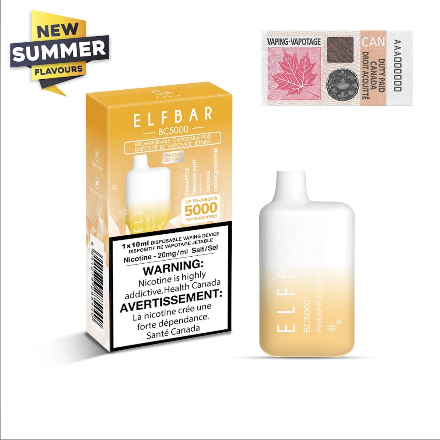 ELF Bar BC5000 10ml Disposable Vape - 10ct Pineapple Orange Mint (Summer