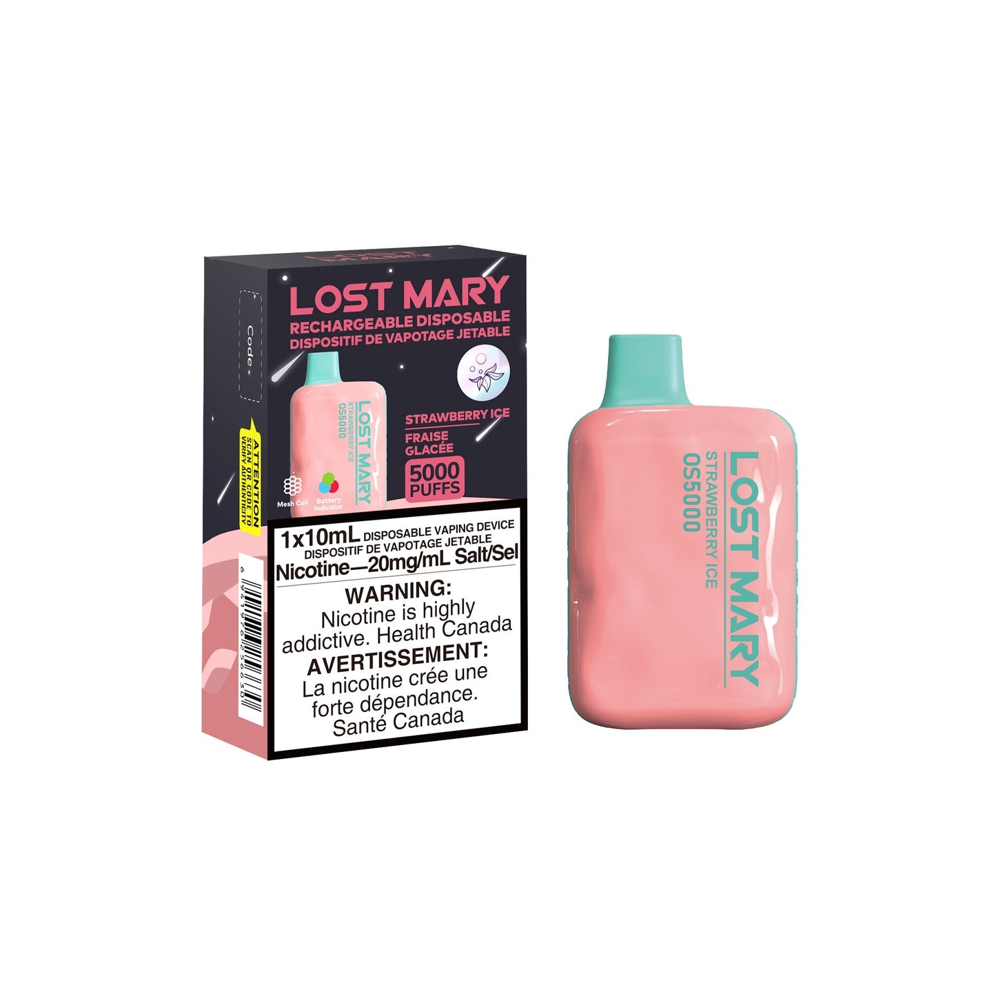 Lost Mary OS5000 Disposable - Strawberry Ice 20mg 10pc/Carton