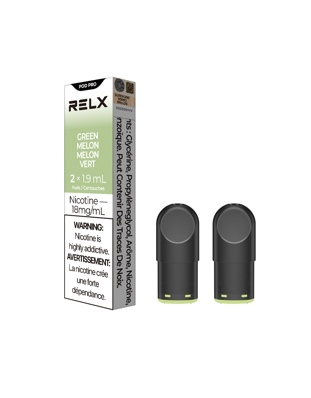 RELX Pod Pro - Green Melon 18mg 2pc/Pack 5pk/Carton