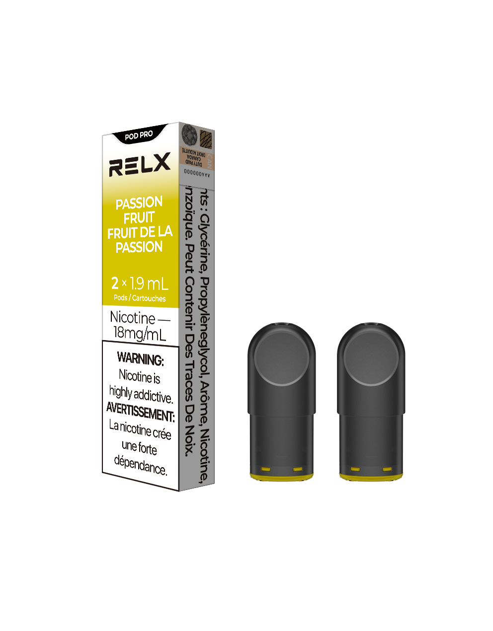 RELX Pod Pro - Passion Fruit 18mg 2pc/Pack 5pk/Carton