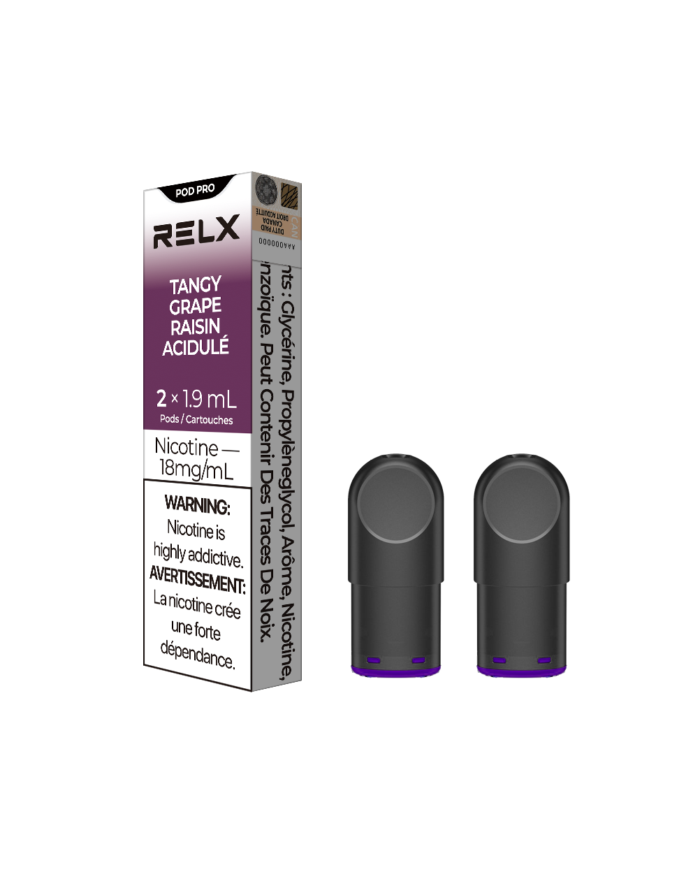 RELX Pod Pro - Tangy Grape 18mg 2pc/Pack 5pk/Carton